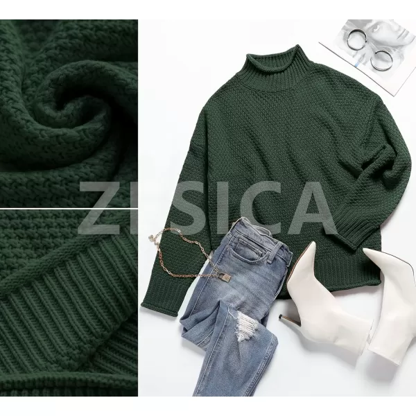 imageZESICA Womens 2023 Turtleneck Batwing Sleeve Loose Oversized Chunky Knitted Pullover Sweater Jumper TopsArmygreen