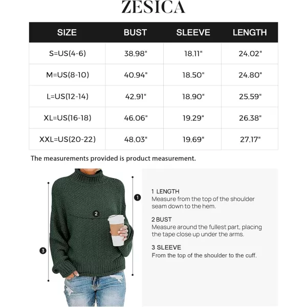 imageZESICA Womens 2023 Turtleneck Batwing Sleeve Loose Oversized Chunky Knitted Pullover Sweater Jumper TopsArmygreen