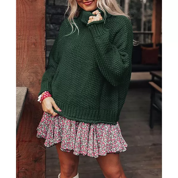 imageZESICA Womens 2023 Turtleneck Batwing Sleeve Loose Oversized Chunky Knitted Pullover Sweater Jumper TopsArmygreen