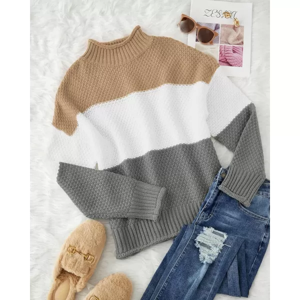 imageZESICA Womens 2023 Turtleneck Batwing Sleeve Loose Oversized Chunky Knitted Pullover Sweater Jumper TopsB Grey