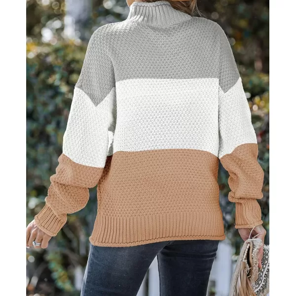 imageZESICA Womens 2023 Turtleneck Batwing Sleeve Loose Oversized Chunky Knitted Pullover Sweater Jumper TopsB Khaki