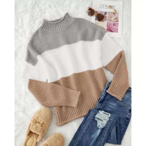 imageZESICA Womens 2023 Turtleneck Batwing Sleeve Loose Oversized Chunky Knitted Pullover Sweater Jumper TopsB Khaki