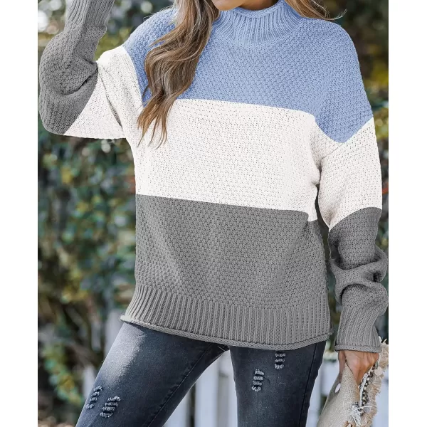 imageZESICA Womens 2023 Turtleneck Batwing Sleeve Loose Oversized Chunky Knitted Pullover Sweater Jumper TopsBampblue