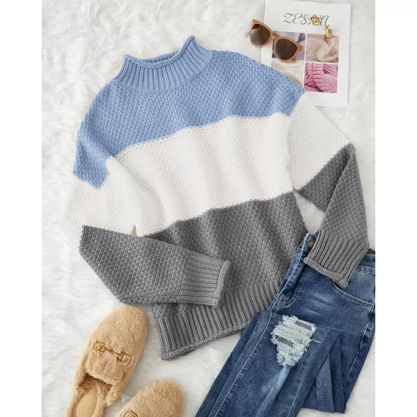 imageZESICA Womens 2023 Turtleneck Batwing Sleeve Loose Oversized Chunky Knitted Pullover Sweater Jumper TopsBampblue