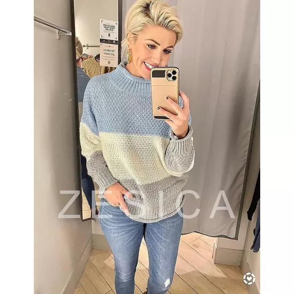imageZESICA Womens 2023 Turtleneck Batwing Sleeve Loose Oversized Chunky Knitted Pullover Sweater Jumper TopsBampblue