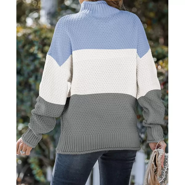imageZESICA Womens 2023 Turtleneck Batwing Sleeve Loose Oversized Chunky Knitted Pullover Sweater Jumper TopsBampblue