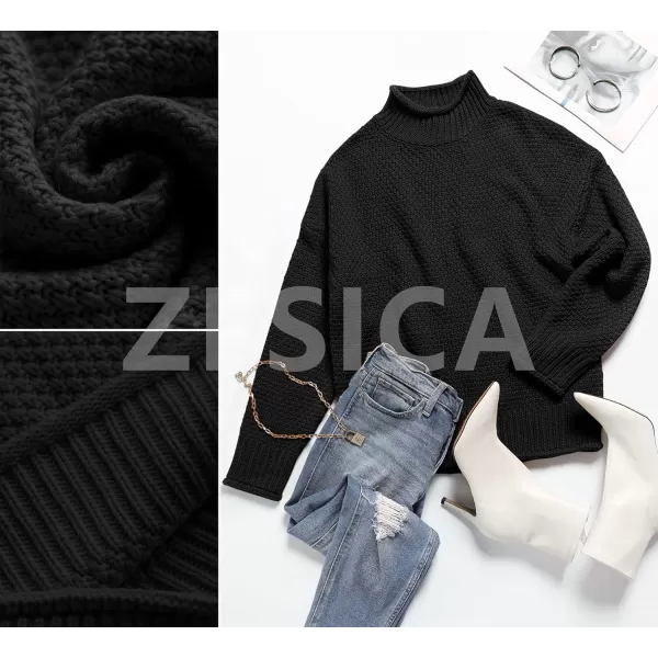 imageZESICA Womens 2023 Turtleneck Batwing Sleeve Loose Oversized Chunky Knitted Pullover Sweater Jumper TopsBlack