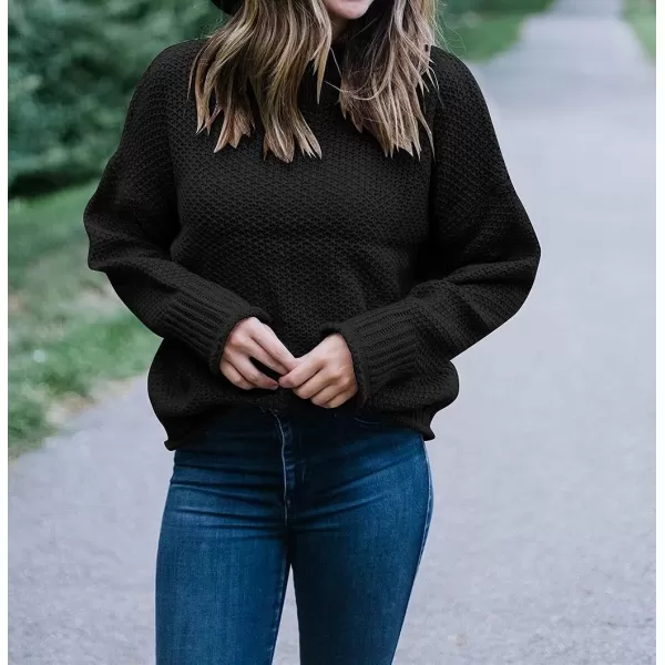 imageZESICA Womens 2023 Turtleneck Batwing Sleeve Loose Oversized Chunky Knitted Pullover Sweater Jumper TopsBlack