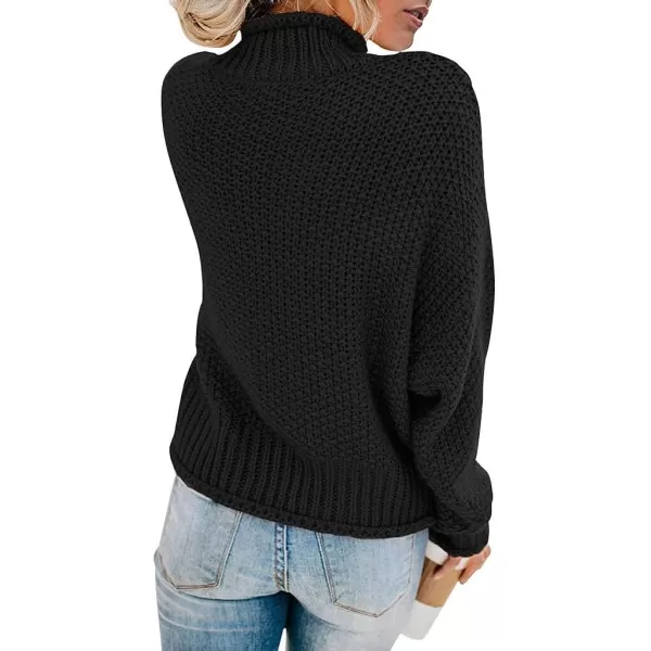 imageZESICA Womens 2023 Turtleneck Batwing Sleeve Loose Oversized Chunky Knitted Pullover Sweater Jumper TopsBlack
