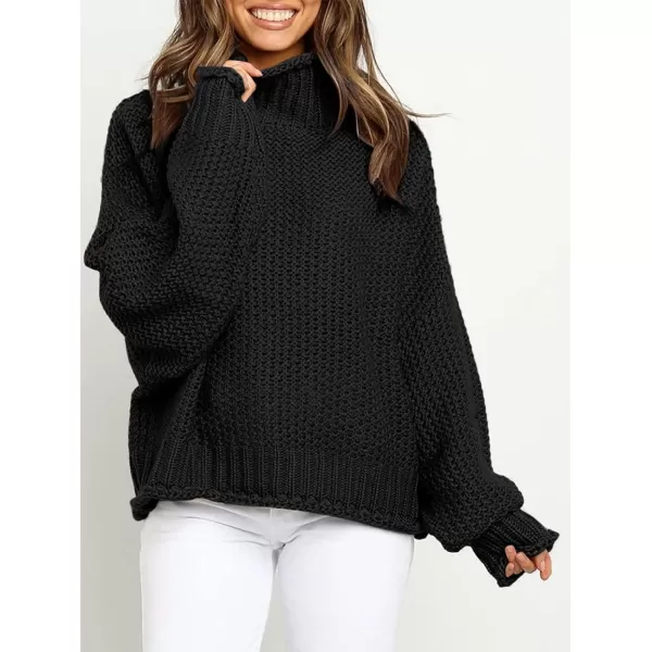 imageZESICA Womens 2023 Turtleneck Batwing Sleeve Loose Oversized Chunky Knitted Pullover Sweater Jumper TopsBlack