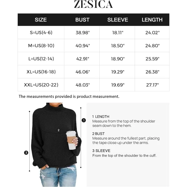 imageZESICA Womens 2023 Turtleneck Batwing Sleeve Loose Oversized Chunky Knitted Pullover Sweater Jumper TopsBlack