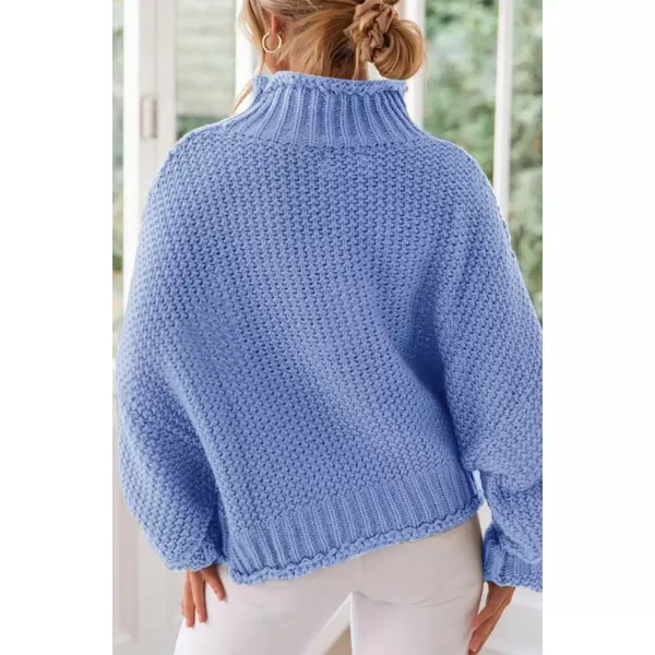 imageZESICA Womens 2023 Turtleneck Batwing Sleeve Loose Oversized Chunky Knitted Pullover Sweater Jumper TopsBlue
