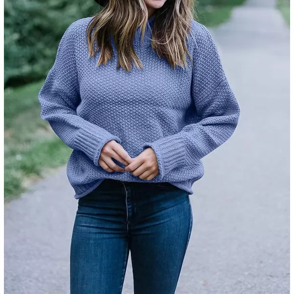 imageZESICA Womens 2023 Turtleneck Batwing Sleeve Loose Oversized Chunky Knitted Pullover Sweater Jumper TopsBlue