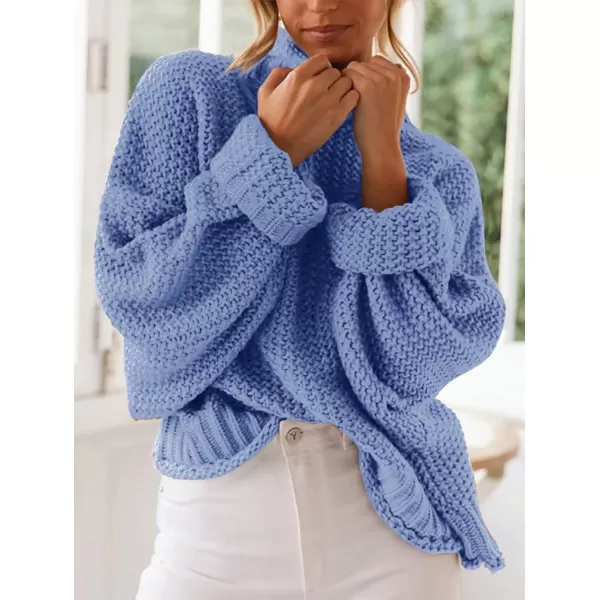 imageZESICA Womens 2023 Turtleneck Batwing Sleeve Loose Oversized Chunky Knitted Pullover Sweater Jumper TopsBlue