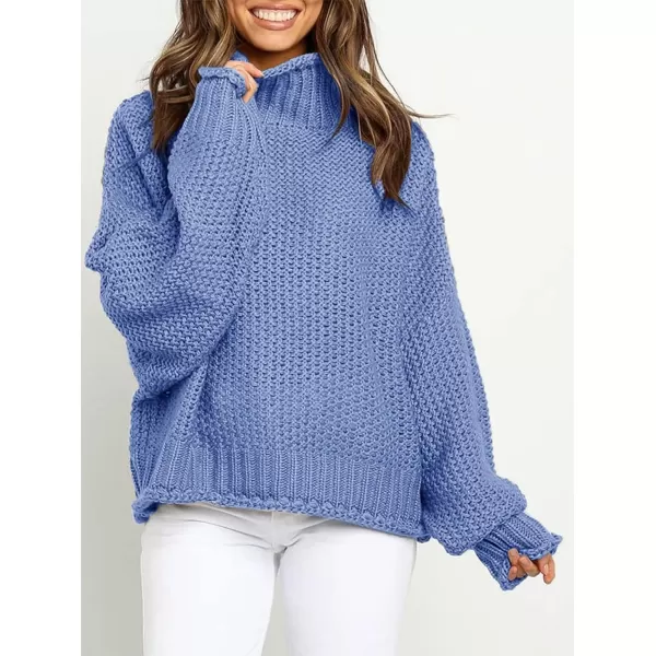imageZESICA Womens 2023 Turtleneck Batwing Sleeve Loose Oversized Chunky Knitted Pullover Sweater Jumper TopsBlue