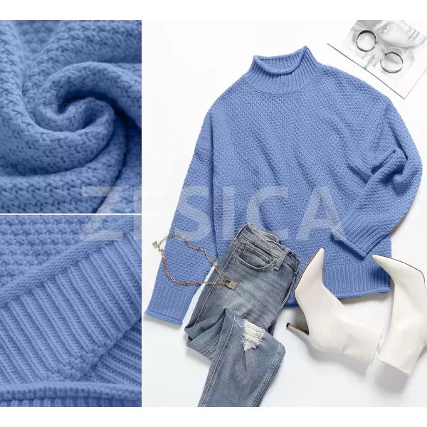 imageZESICA Womens 2023 Turtleneck Batwing Sleeve Loose Oversized Chunky Knitted Pullover Sweater Jumper TopsBlue