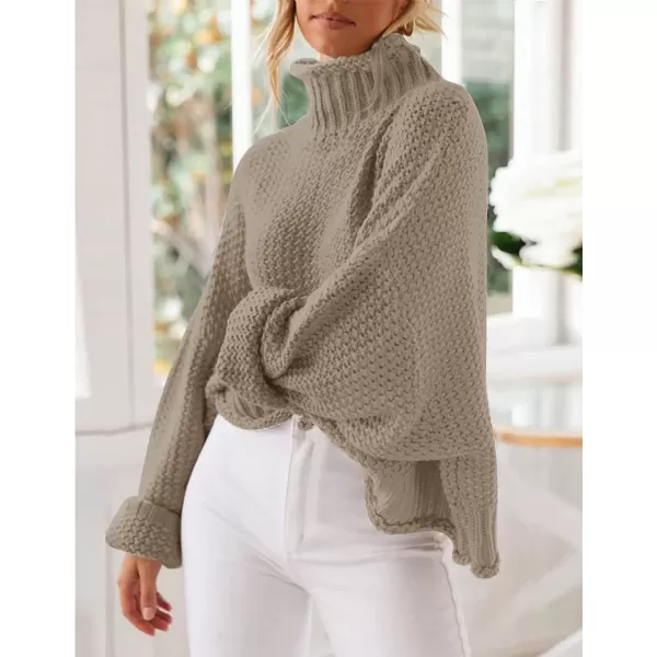 imageZESICA Womens 2023 Turtleneck Batwing Sleeve Loose Oversized Chunky Knitted Pullover Sweater Jumper TopsCamel