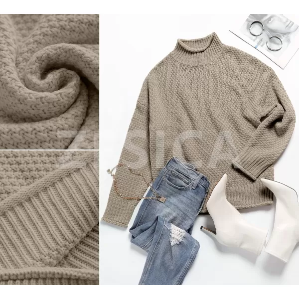 imageZESICA Womens 2023 Turtleneck Batwing Sleeve Loose Oversized Chunky Knitted Pullover Sweater Jumper TopsCamel