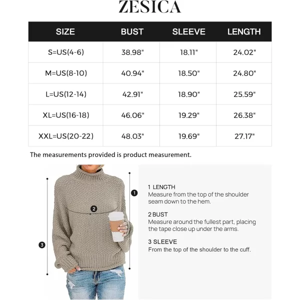 imageZESICA Womens 2023 Turtleneck Batwing Sleeve Loose Oversized Chunky Knitted Pullover Sweater Jumper TopsCamel