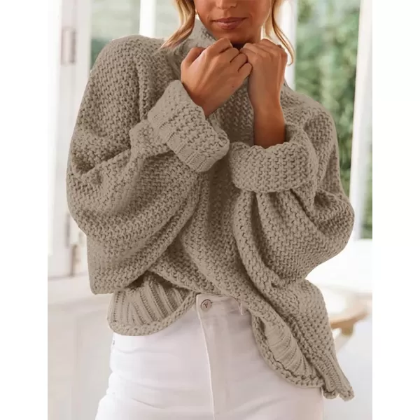 imageZESICA Womens 2023 Turtleneck Batwing Sleeve Loose Oversized Chunky Knitted Pullover Sweater Jumper TopsCamel