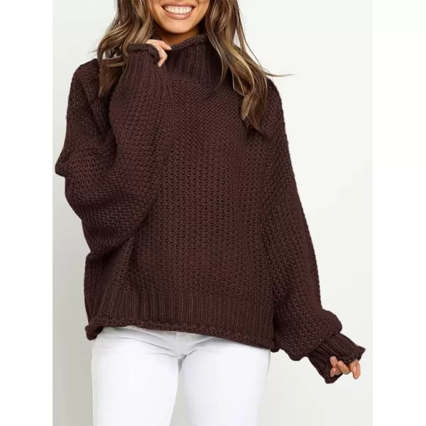 imageZESICA Womens 2023 Turtleneck Batwing Sleeve Loose Oversized Chunky Knitted Pullover Sweater Jumper TopsCoffee