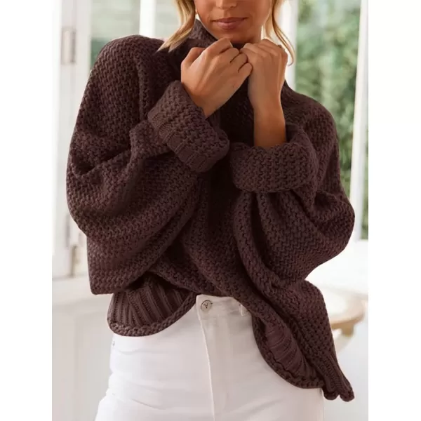 imageZESICA Womens 2023 Turtleneck Batwing Sleeve Loose Oversized Chunky Knitted Pullover Sweater Jumper TopsCoffee