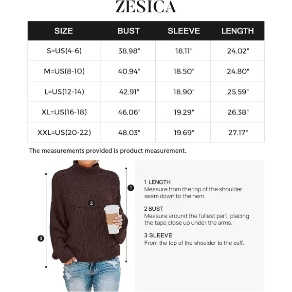 imageZESICA Womens 2023 Turtleneck Batwing Sleeve Loose Oversized Chunky Knitted Pullover Sweater Jumper TopsCoffee