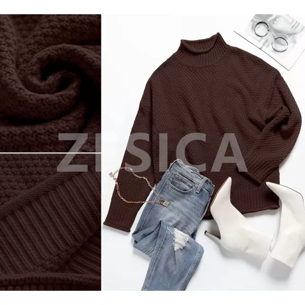 imageZESICA Womens 2023 Turtleneck Batwing Sleeve Loose Oversized Chunky Knitted Pullover Sweater Jumper TopsCoffee