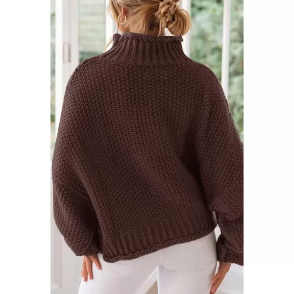 imageZESICA Womens 2023 Turtleneck Batwing Sleeve Loose Oversized Chunky Knitted Pullover Sweater Jumper TopsCoffee