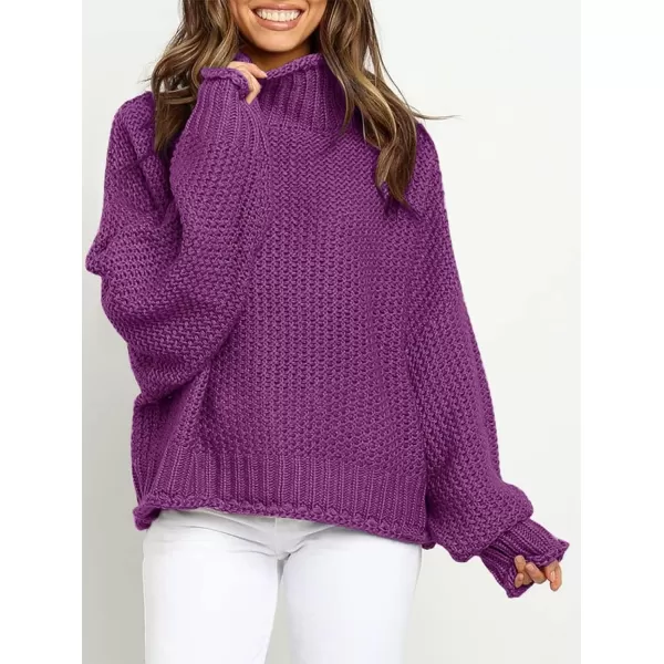 imageZESICA Womens 2023 Turtleneck Batwing Sleeve Loose Oversized Chunky Knitted Pullover Sweater Jumper TopsEggplant