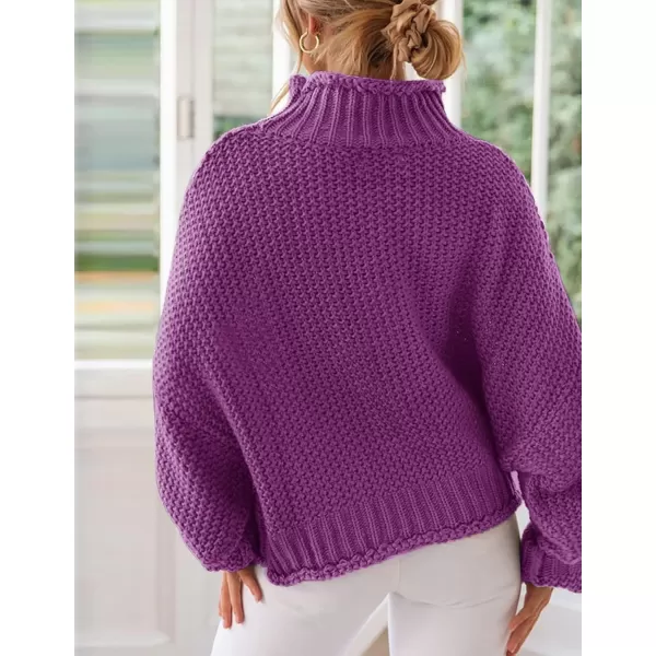 imageZESICA Womens 2023 Turtleneck Batwing Sleeve Loose Oversized Chunky Knitted Pullover Sweater Jumper TopsEggplant