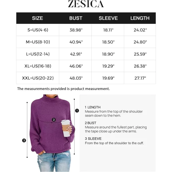 imageZESICA Womens 2023 Turtleneck Batwing Sleeve Loose Oversized Chunky Knitted Pullover Sweater Jumper TopsEggplant