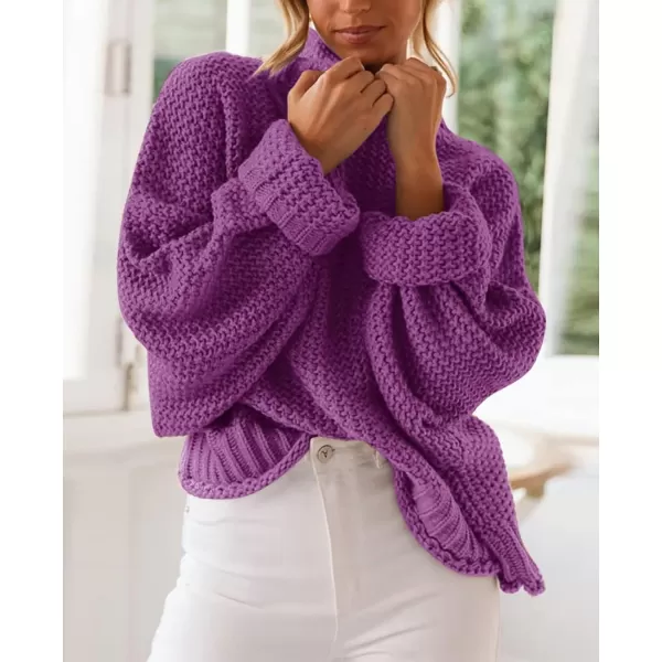 imageZESICA Womens 2023 Turtleneck Batwing Sleeve Loose Oversized Chunky Knitted Pullover Sweater Jumper TopsEggplant
