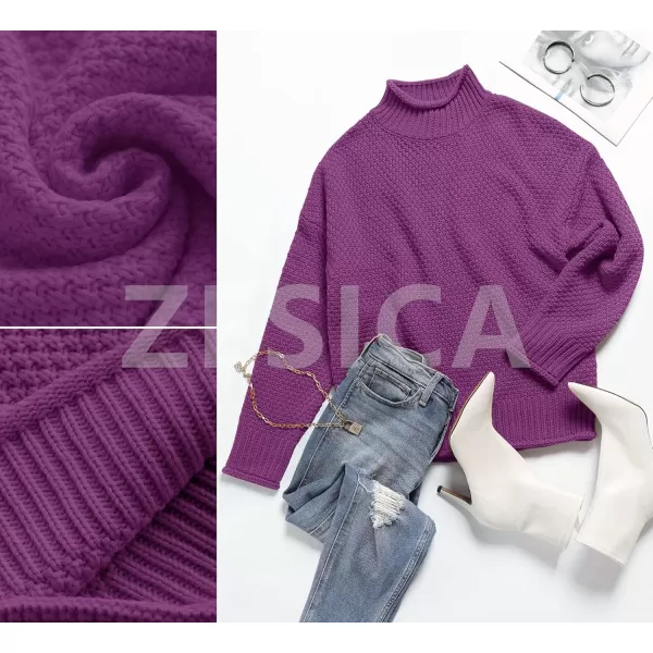 imageZESICA Womens 2023 Turtleneck Batwing Sleeve Loose Oversized Chunky Knitted Pullover Sweater Jumper TopsEggplant