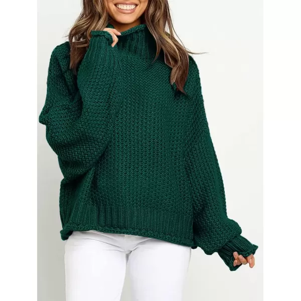 imageZESICA Womens 2023 Turtleneck Batwing Sleeve Loose Oversized Chunky Knitted Pullover Sweater Jumper TopsForestgreen