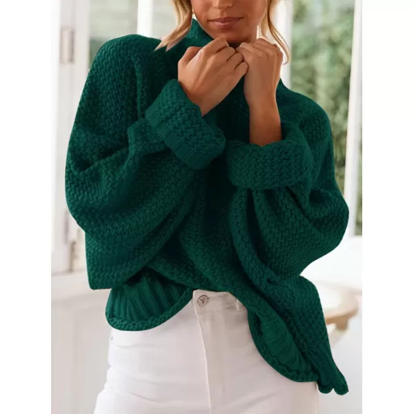 imageZESICA Womens 2023 Turtleneck Batwing Sleeve Loose Oversized Chunky Knitted Pullover Sweater Jumper TopsForestgreen