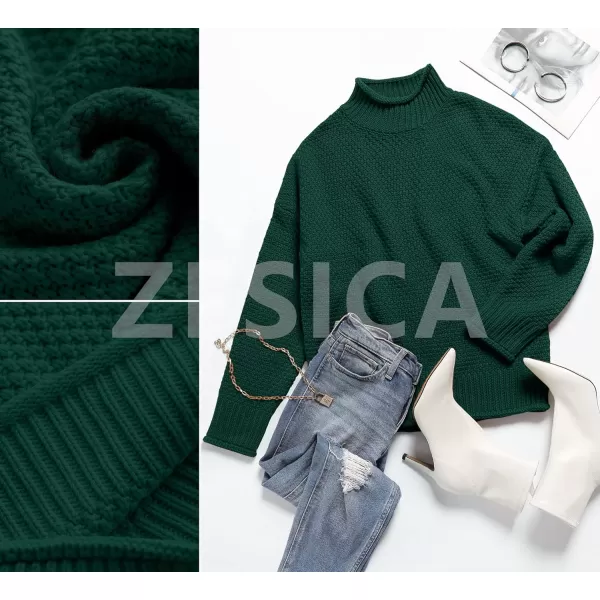imageZESICA Womens 2023 Turtleneck Batwing Sleeve Loose Oversized Chunky Knitted Pullover Sweater Jumper TopsForestgreen