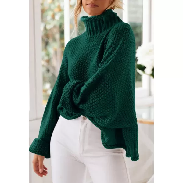 imageZESICA Womens 2023 Turtleneck Batwing Sleeve Loose Oversized Chunky Knitted Pullover Sweater Jumper TopsForestgreen