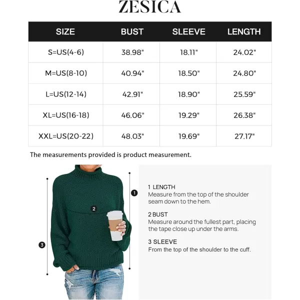imageZESICA Womens 2023 Turtleneck Batwing Sleeve Loose Oversized Chunky Knitted Pullover Sweater Jumper TopsForestgreen