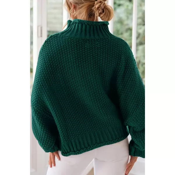imageZESICA Womens 2023 Turtleneck Batwing Sleeve Loose Oversized Chunky Knitted Pullover Sweater Jumper TopsForestgreen