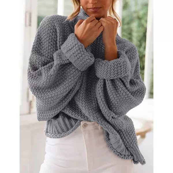 imageZESICA Womens 2023 Turtleneck Batwing Sleeve Loose Oversized Chunky Knitted Pullover Sweater Jumper TopsGrey2
