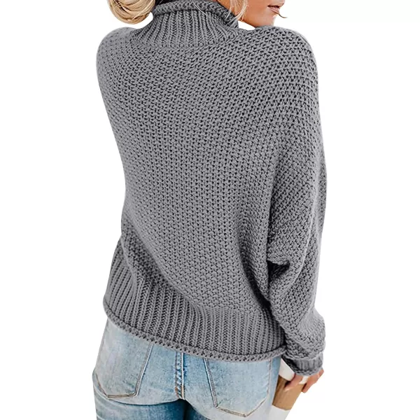 imageZESICA Womens 2023 Turtleneck Batwing Sleeve Loose Oversized Chunky Knitted Pullover Sweater Jumper TopsGrey2