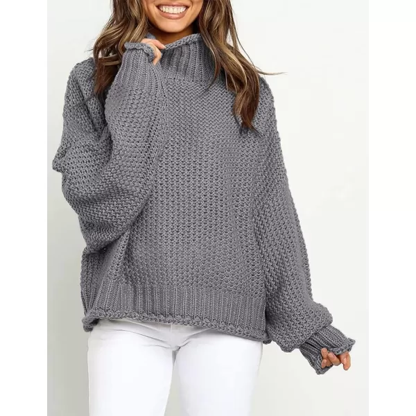 imageZESICA Womens 2023 Turtleneck Batwing Sleeve Loose Oversized Chunky Knitted Pullover Sweater Jumper TopsGrey2