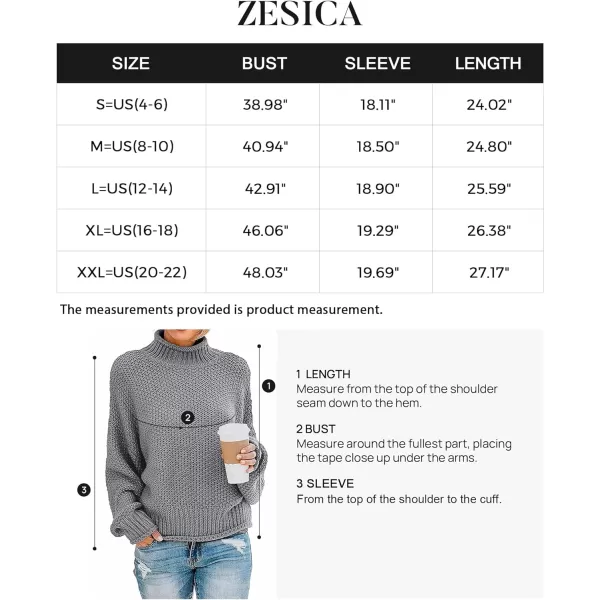 imageZESICA Womens 2023 Turtleneck Batwing Sleeve Loose Oversized Chunky Knitted Pullover Sweater Jumper TopsGrey2