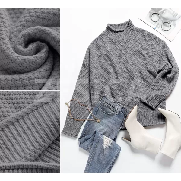 imageZESICA Womens 2023 Turtleneck Batwing Sleeve Loose Oversized Chunky Knitted Pullover Sweater Jumper TopsGrey2