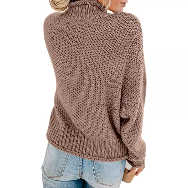 imageZESICA Womens 2023 Turtleneck Batwing Sleeve Loose Oversized Chunky Knitted Pullover Sweater Jumper TopsKhaki