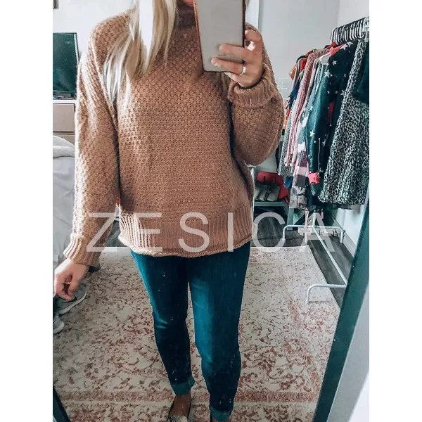 imageZESICA Womens 2023 Turtleneck Batwing Sleeve Loose Oversized Chunky Knitted Pullover Sweater Jumper TopsKhaki
