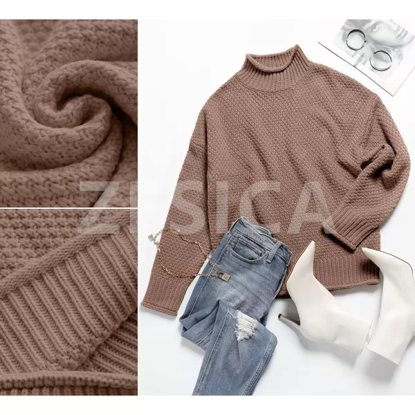 imageZESICA Womens 2023 Turtleneck Batwing Sleeve Loose Oversized Chunky Knitted Pullover Sweater Jumper TopsKhaki