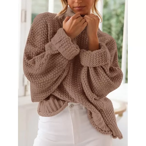 imageZESICA Womens 2023 Turtleneck Batwing Sleeve Loose Oversized Chunky Knitted Pullover Sweater Jumper TopsKhaki
