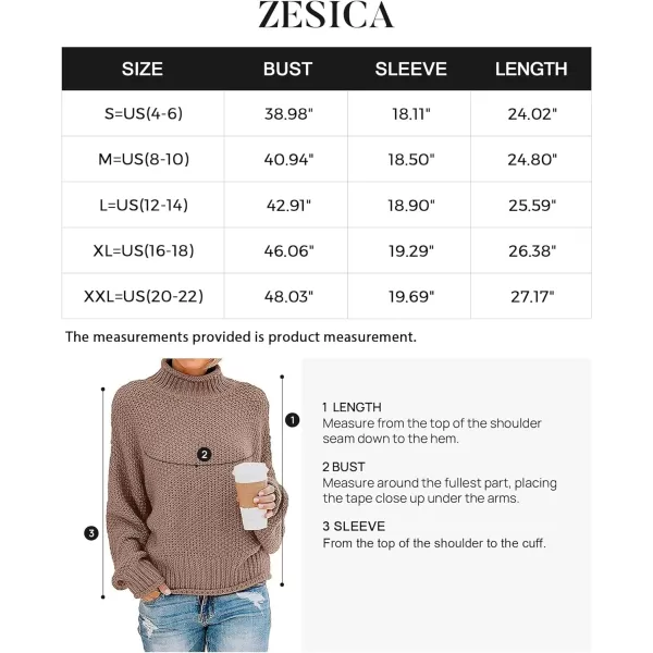 imageZESICA Womens 2023 Turtleneck Batwing Sleeve Loose Oversized Chunky Knitted Pullover Sweater Jumper TopsKhaki